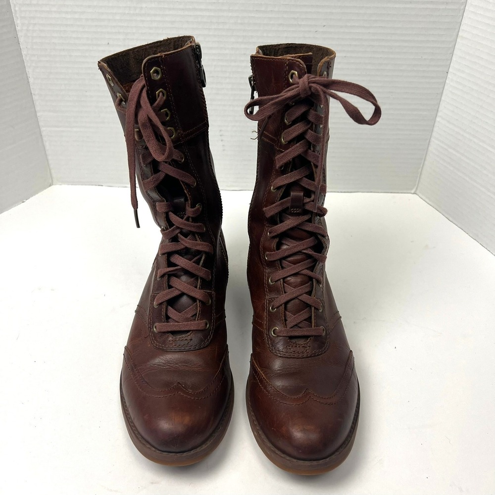 Timberland Savin Hill Brown Leather Wingtip Boots Womens 7.5 Heritage Country - Picture 2 of 10